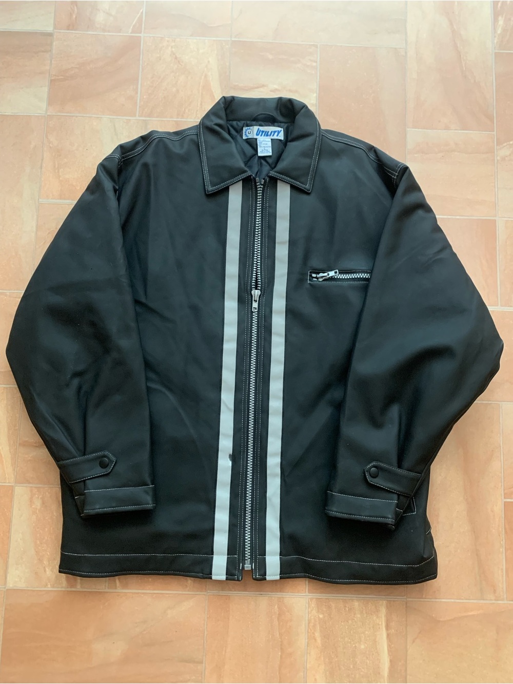 Vintage Utility Men's Black & Gray Striped Blouson Rubber Jacket